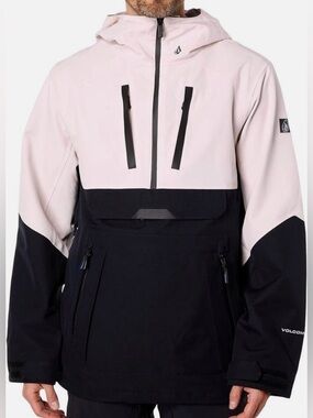 Volcom Men's Brighton Pullover Anorak Hooded Jacket in Pink/Black